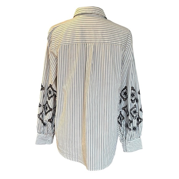 Chicos Classic Striped Long Sleeve Embroidered Poplin Button Down Shirt SZ Large - Picture 5 of 9
